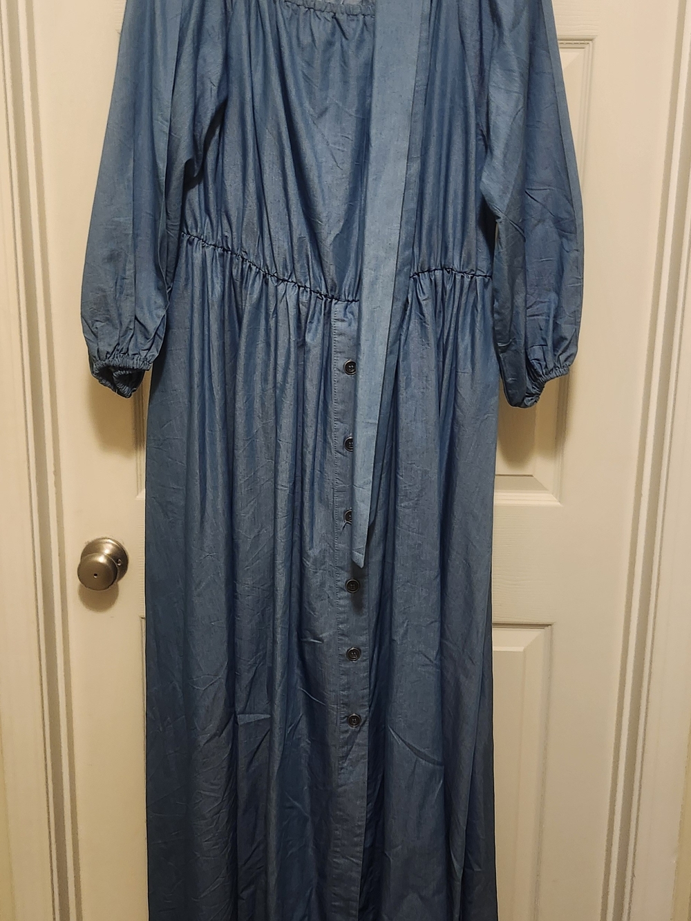 Blue Button-Front Maxi Dress